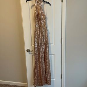 Rose gold, halter neck formal dress